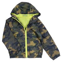 Kaki-béžovo-tmavomodrá army šušťáková jarná bunda s kapucňou