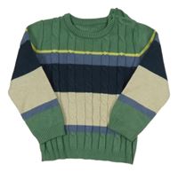 Zeleno-modro-béžový svetr s copánky Nutmeg