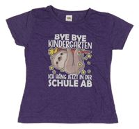 Fialové melírované tričko s lenochodem a nápisom