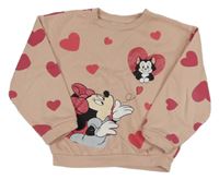 Svetloružová oversize mikina s Minnie a srdiečkami C&A