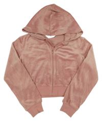 Ružová plyšová prepínaci crop mikina s kapucňou H&M
