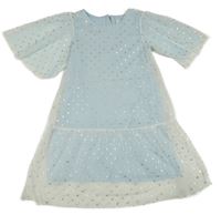 Bielo-svetlomodré sieťované šaty s bodkami H&M