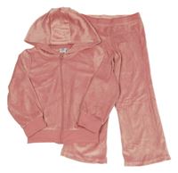 2set - Růžová sametová propínací mikina s kapucí + tepláky 