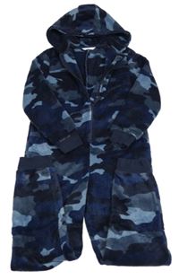 Tmavomodrá army chlupatá kombinéza s kapucí M&S