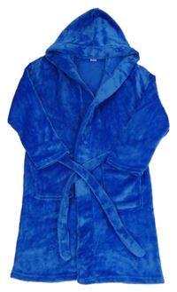 Modrý chlupatý župan s páskem a kapucí 