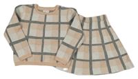 2set - Broskvovo-šedo-bílý kostkovaný svetr + sukně Primark