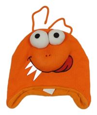 Oranžová pletená čepice s příšerkou 
