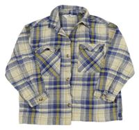 Béžovo-tmavomodro-písková kostkovaná flanelová kostkovaná košile H&M