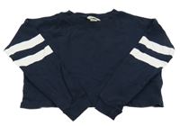 Tmavomodrá crop mikina s prúžkami H&M