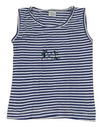 Tmavomodro-biely pruhovaný top s výšivkou