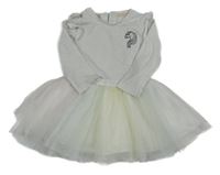 Bielo-strieborné bavlněno/tylové šaty s jednorožcom F&F