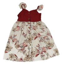 Bielo-červené kvetované šaty s volánikmi PatPat