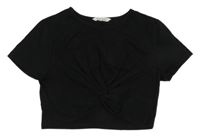 Čierne crop tričko s nařasením Shein