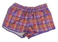 Fialovo-farebné kockované kraťasy Tchibo