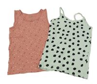 2x Svetloružová + svetlomodrá bodkovaná košieľka 