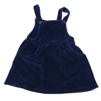 Tmavomodré zamatové rebrované na traké šaty Nutmeg