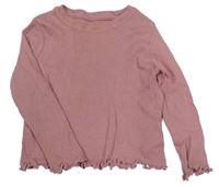 Růžové žebrované triko s kroucenými lemy Primark