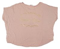 Staroružové oversize crop tričko s nápisom H&M