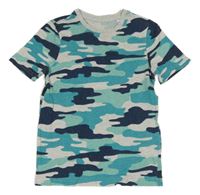Světlemodro-tmavomodro-sivé army tričko C&A