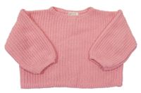 Svetloružový žinylkový crop oversize sveter H&M