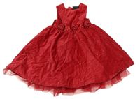 Červené sametovo/manšestrové slávnostné šaty s kvietkami a flitrami Next
