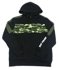 Černo-army-khaki mikina s vreckom a kapucňou C&A