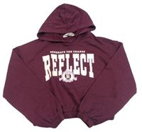 Tmavovínová crop mikina s nápisom a kapucňou H&M