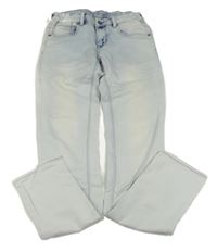 Světlemodro-bílé slim fit teplákové rifle INDIAN BLUE JEANS