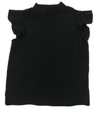 Černé žebrované crop tričko s volánky LIPSY LONDON