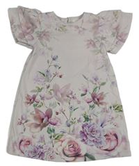 Pudrové šaty s kvietkami a volánikmi Next