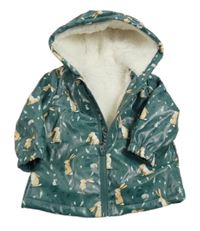 Šalvějová nepromokavá zateplená bunda s králíčky - Hádej, jak moc tě mám rád! a kapucňou Tu