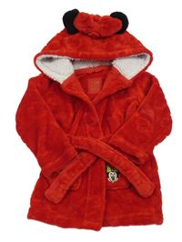 Červený plyšový župan s Minnie a kapucí PRIMARK