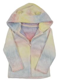Duhová plyšová bunda s kapucňou s uškami