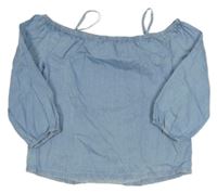 Svetlomodrá ľahká rifľová crop blúzka s volnými rameny YIGGA