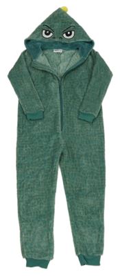 Šalvějovo-světlekhaki plyšová kombinéza s kapucí - dinosaurus INFINITY KIDS