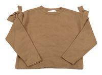 Hnědý úpletový crop svetr s mašlemi ZARA