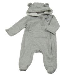 Sivá melírovaná tepláková kombinéza s vreckom a medvedíkom a kapucňou s uškami BabiesRus