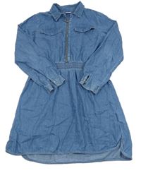 Modré lehké riflové šaty s límečkem Page one young