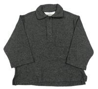 Tmavosivý melírovaný rebrovaný úpletový oversize sveter s vreckom a golierikom H&M