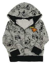 Šedo-černá melírovaná propínací mikina s Batmany a Supernany a kapucí H&M