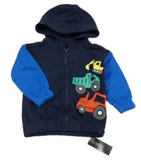 Nové - tmavomodro-modrá propínací mikina se stavebními stroji a kapucí St. Bernard