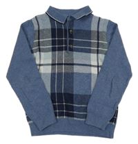Modro-světlemodro-bielo-tmavomodrý károvaný melírovaný sveter s golierikom Next