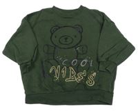 Tmavokhaki oversize mikina s medvídkem a nápisy Next