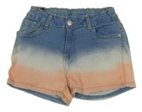 Modro-bílo-broskvové batikované riflové kraťasy ZEEMAN