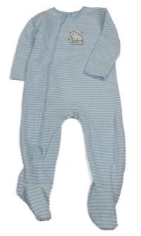 Světlemodro-bílý pruhovaný fleecový overal s medvídkem St. Bernard