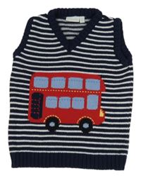 Tmavomodro-biela pruhovaná pletená vesta s doubledeckerem Jojo Maman Bébé