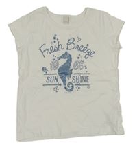 Bílé tričko s mořským koníkem a nápisy ESPRIT