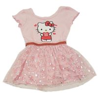 Svetloružové šaty s Kitty a tylem so striebornymi bodky Sanrio