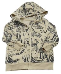 Svetlobéžová prepínaci mikina so zvieratkami a listami a kapucňou George