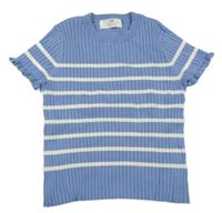 Modro-bílé pruhované žebrované úpletové tričko s volánky H&M